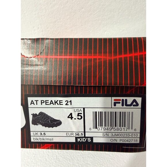 Fila Kids Trail Running Shoes Black Size 4.5 US Lace-Up Mesh Breathable Design D - Picture 8 of 12
